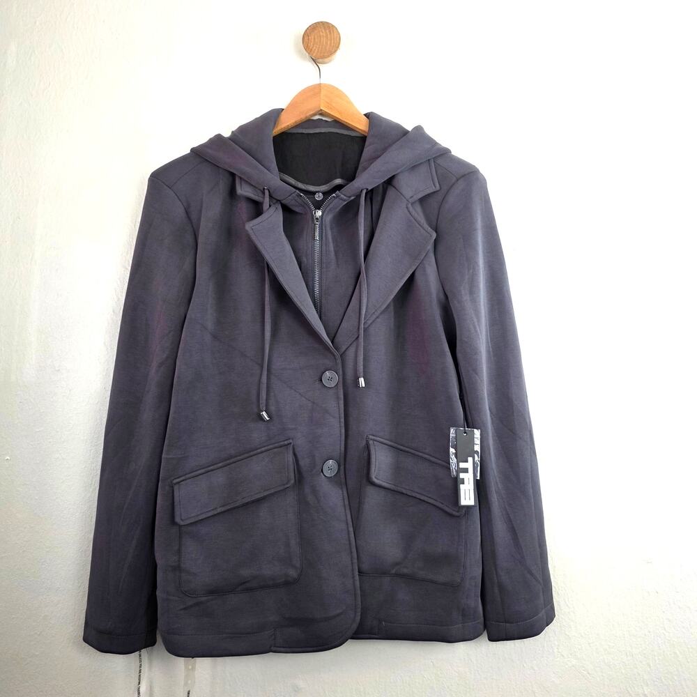 TA3 Swuity Dream Washed Scuba Convertible Hooded Blazer Graphite Gray XS NWT